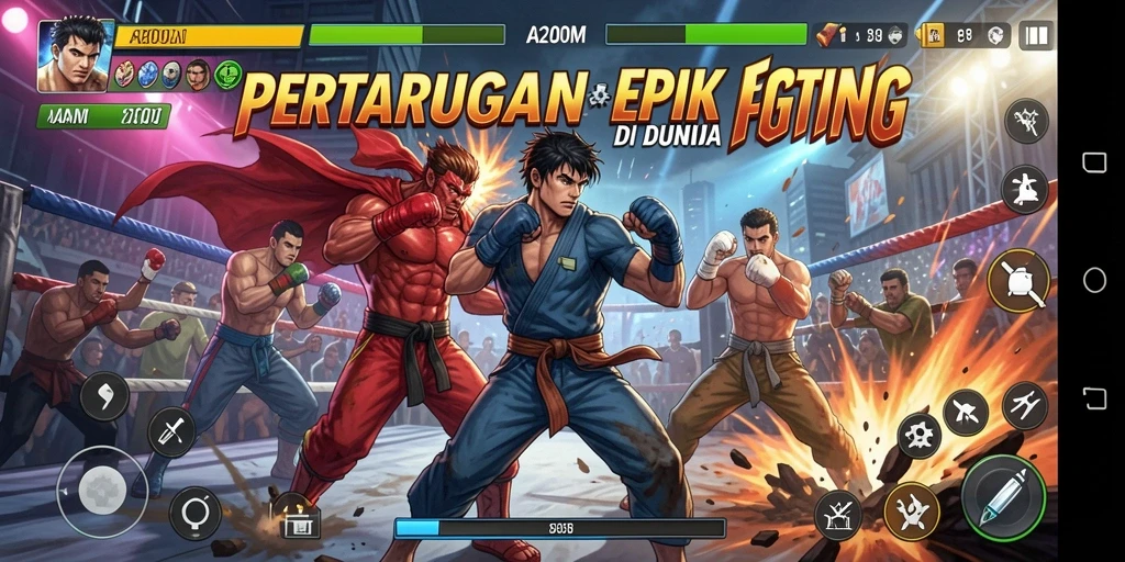Tampilan gameplay A200M yang menegangkan dalam pertarungan Fighting.