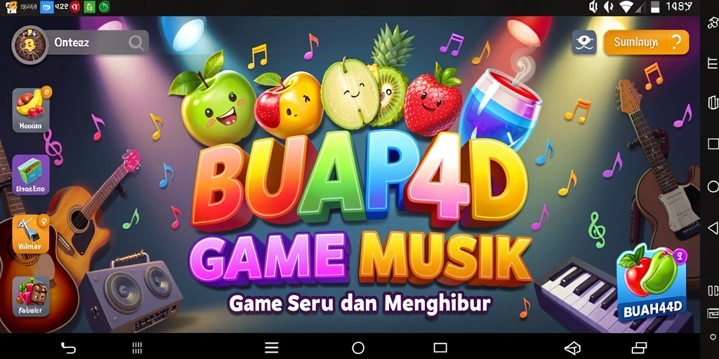 Tampilan gameplay yang menarik dari BUAH4D dengan berbagai tantangan musik.