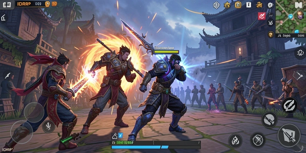 Screenshot gameplay <strong>IDRRP</strong> menampilkan pertarungan seru dengan karakter beragam yang beraksi.