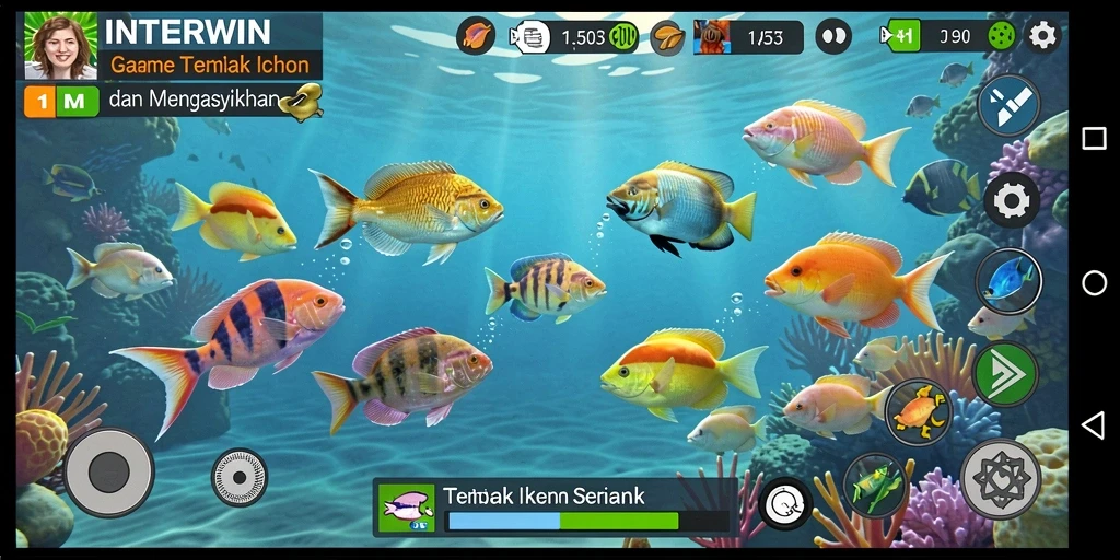 Tangkapan layar INTERWIN menampilkan aksi seru Tembak Ikan di bawah laut.