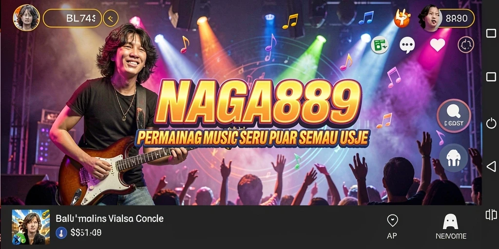 Screenshot NAGA889 menampilkan antarmuka permainan dengan musik yang menggembirakan.