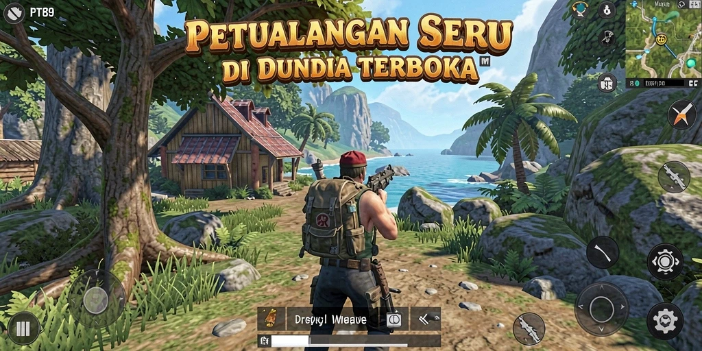 Tangkapan layar utama PT89 menampilkan petualangan seru di dunia terbuka.