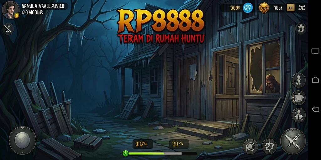 Screenshot permainan RP888 menampilkan suasana horor yang mencekam dan gameplay menantang.