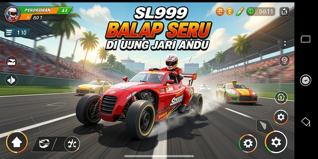 Screenshot utama SL999 menampilkan aksi balapan yang penuh kecepatan dan adrenalin.