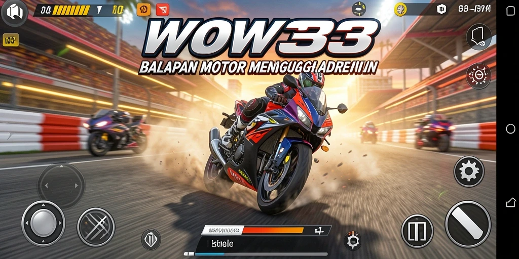 Screenshot gameplay WOW33 menampilkan aksi balapan motor yang mendebarkan.